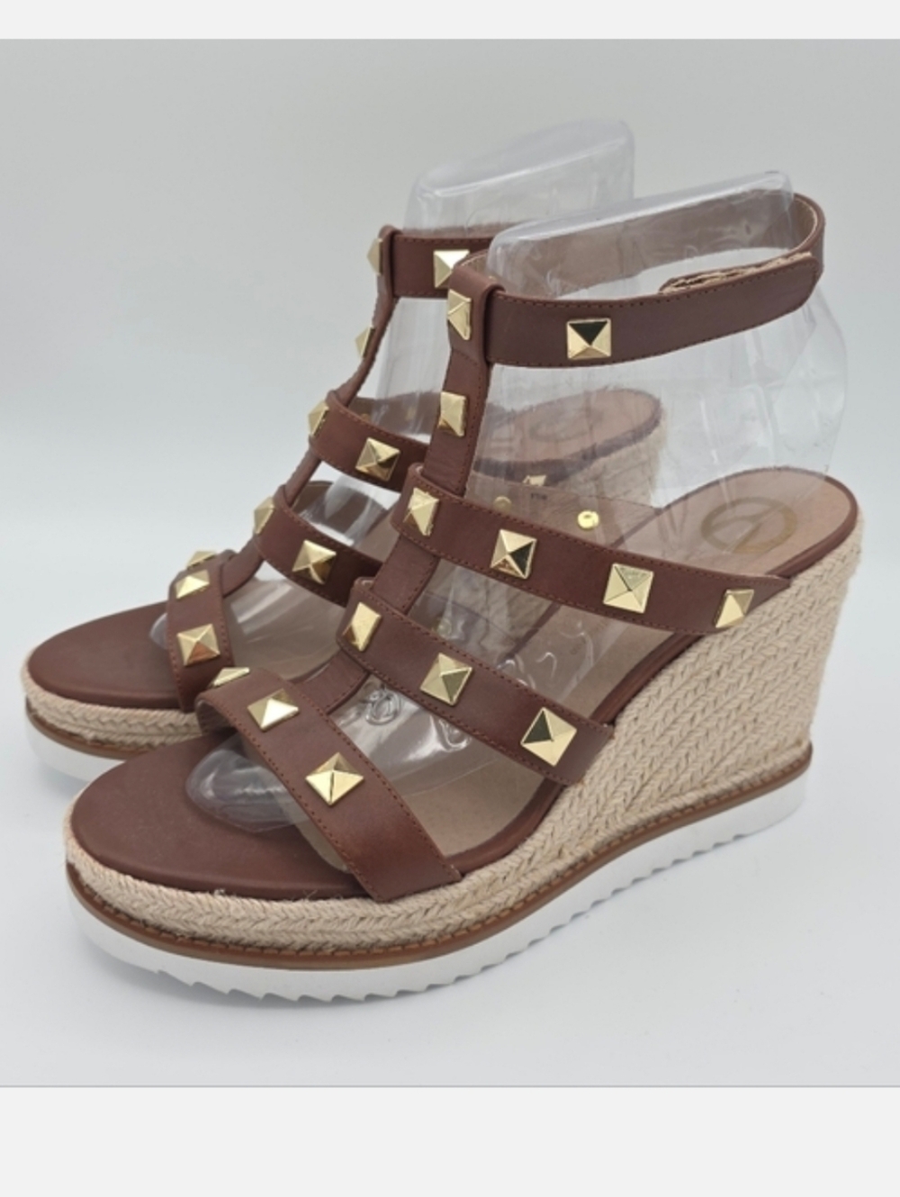 The Wishbone Collection Brown Studded Gladiator Wedge Sandals Size 10M